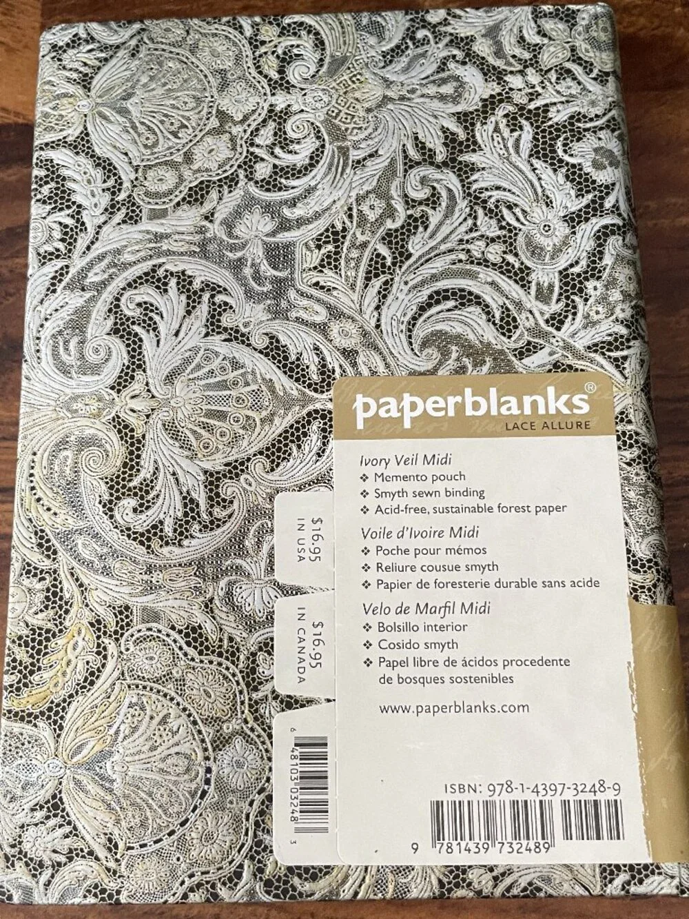 Paperblanks Ivory Veil Lace Allure Hardcover Mini Lined Elastic Band ClosureNtbk